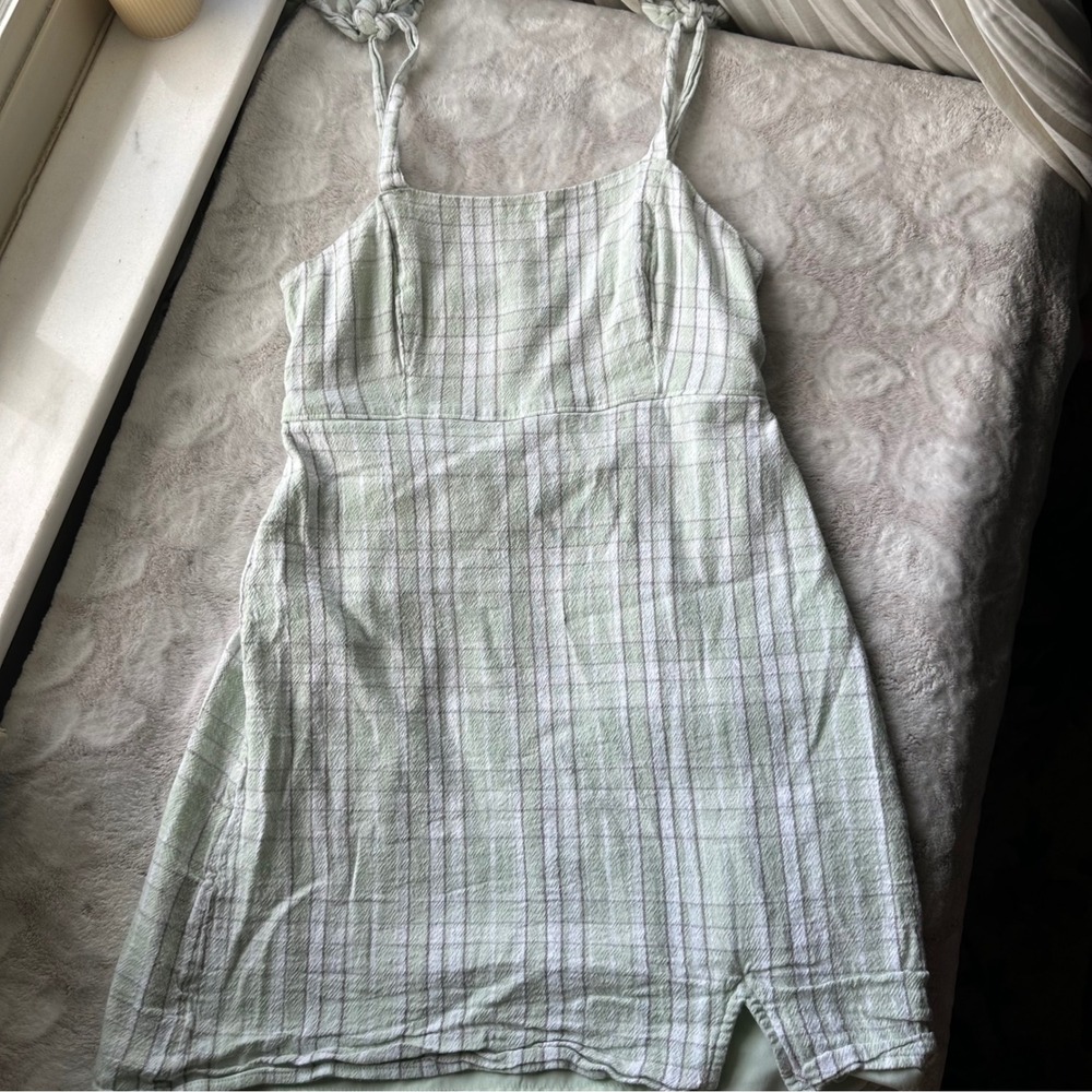 Coquette Gingham Babydoll Mini Dress Tie Straps Cottage Core Smocked